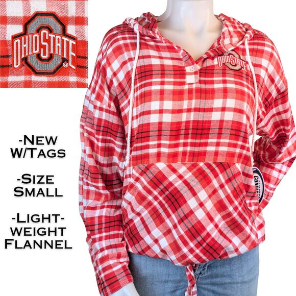 NEW Ohio State Buckeyes Concepts Sport Lightweight Flannel Plaid Hoodie Small - Picture 1 of 11
